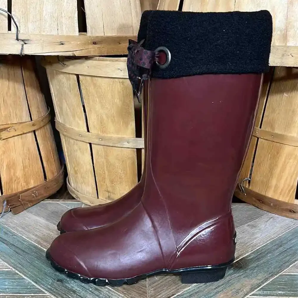 Bogs Alex Solids Burgundy Waterproof Lined Insulated Rain Boots Womens Size 8